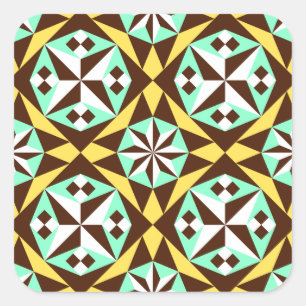 Pegatina Cuadrada Patrón de baldosas de Barcelona en amarillo, marró