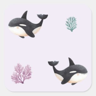 Pegatina Cuadrada Patrón de ballena orca linda para guardería de vid