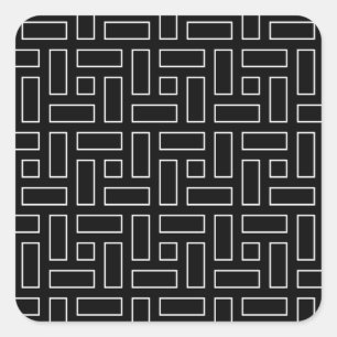 Pegatina Cuadrada Patrón de bloques lineales en blanco y negro - neg