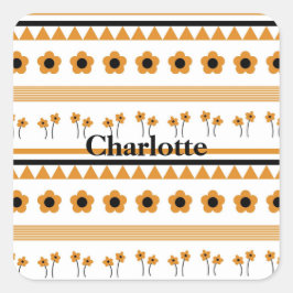 Pegatina Cuadrada Patrón de boho de triángulo de flor de banda de bo