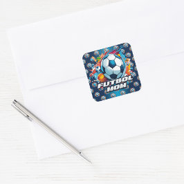 Pegatina Cuadrada Patrón de bola de fútbol de la mamá Futbol