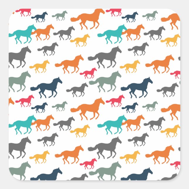 Pegatina Cuadrada Patrón de caballos de clase (Anverso)