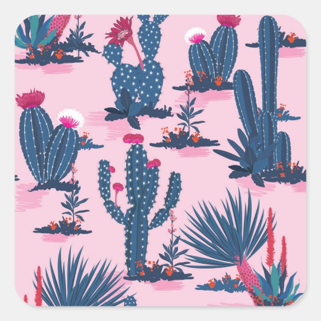 Pegatina Cuadrada Patrón de Cactus de verano dulce (Anverso)