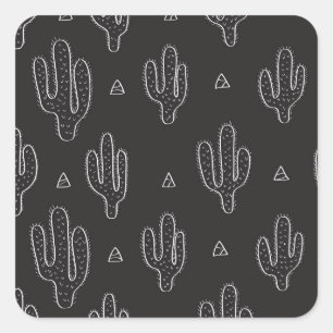 Pegatina Cuadrada Patrón de cactus negro dibujado a mano