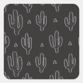 Pegatina Cuadrada Patrón de cactus negro dibujado a mano