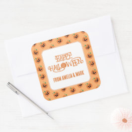 Pegatina Cuadrada Patrón de calabazas de Kawaii de Halloween