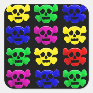 Pegatina Cuadrada Patrón de calaveras coloridas
