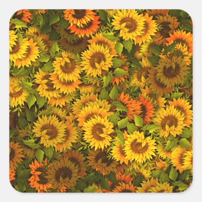 Pegatina Cuadrada Patrón de campo de girasol (Anverso)