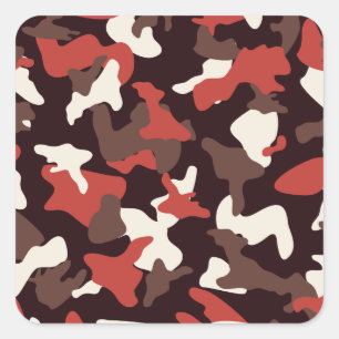 Pegatina Cuadrada Patrón de camuflaje de camuflaje rojo del ejército