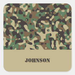 Pegatina Cuadrada Patrón de camuflaje de nombre personalizado