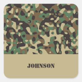 Pegatina Cuadrada Patrón de camuflaje de nombre personalizado