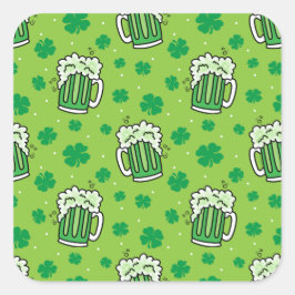 Pegatina Cuadrada Patrón de cerveza verde del Día de San Patricio