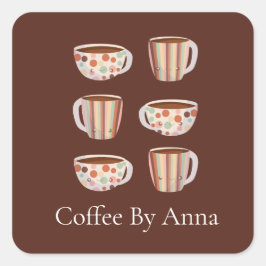 Pegatina Cuadrada Patrón de círculo cálido en tazas de café