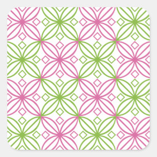 Pegatina Cuadrada Patrón de círculos abstractos rosados y verdes