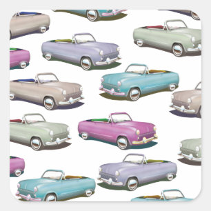 Pegatina Cuadrada Patrón de coches clásicos vintage lindos