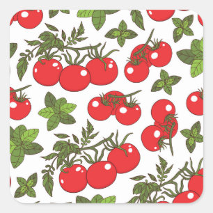Pegatina Cuadrada Patrón de cocina sin soldadura de Tomato Basil