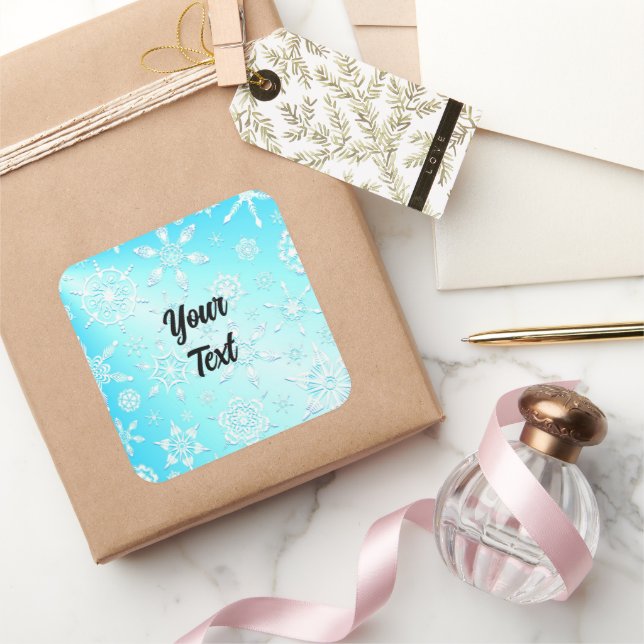 Pegatina Cuadrada Patrón de copos de nieve de cristal (Regalar)