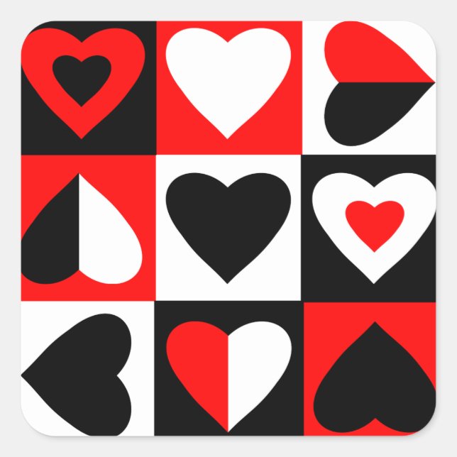 Pegatina Cuadrada Patrón de corazón controlado (Anverso)