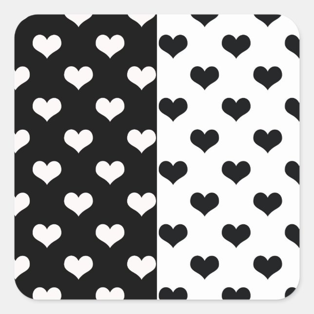 Pegatina Cuadrada Patrón de corazón de amor blanco negro (Anverso)