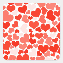 Pegatina Cuadrada Patrón de corazón rojo moderno