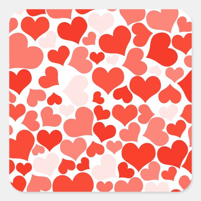 Pegatina Cuadrada Patrón de corazón rojo moderno (Anverso)