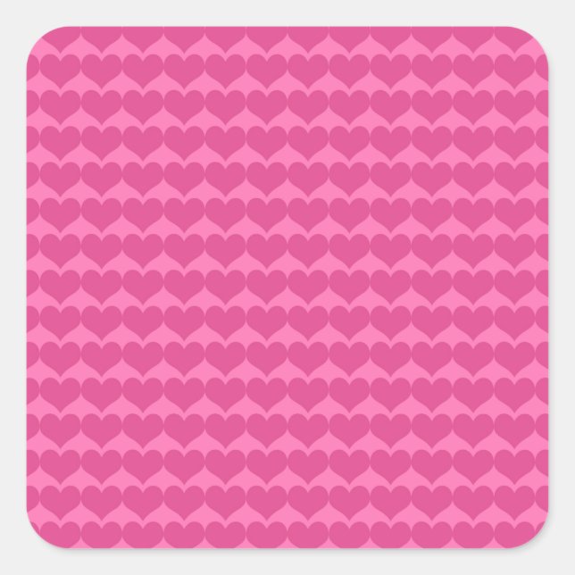 Pegatina Cuadrada Patrón de corazón rosado (Anverso)