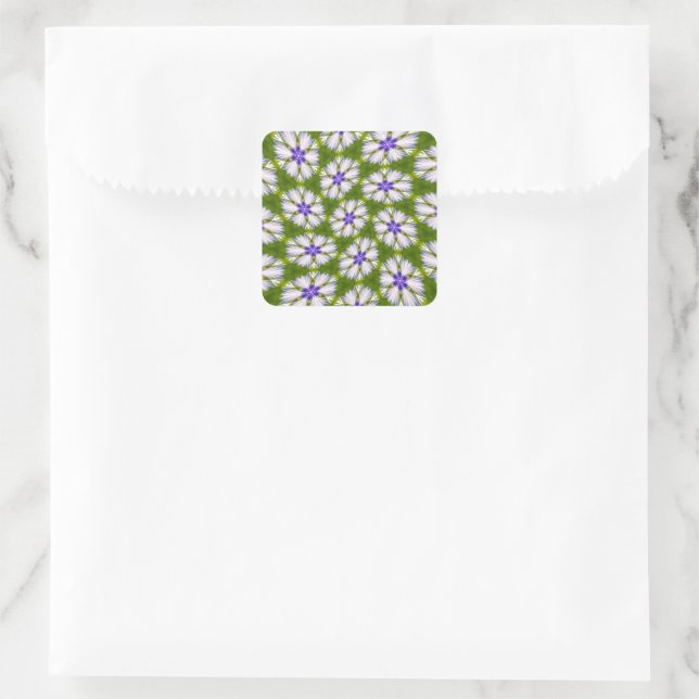 Pegatina Cuadrada Patrón de cornflores blancas (Bolso)