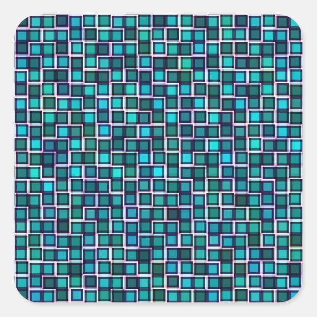 Pegatina Cuadrada Patrón de cuadrados azules abstractos (Anverso)