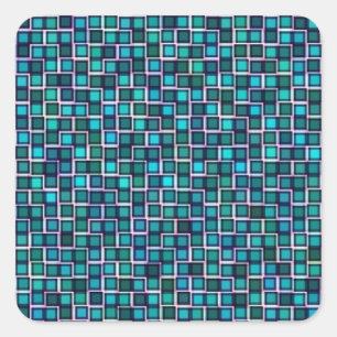 Pegatina Cuadrada Patrón de cuadrados azules abstractos
