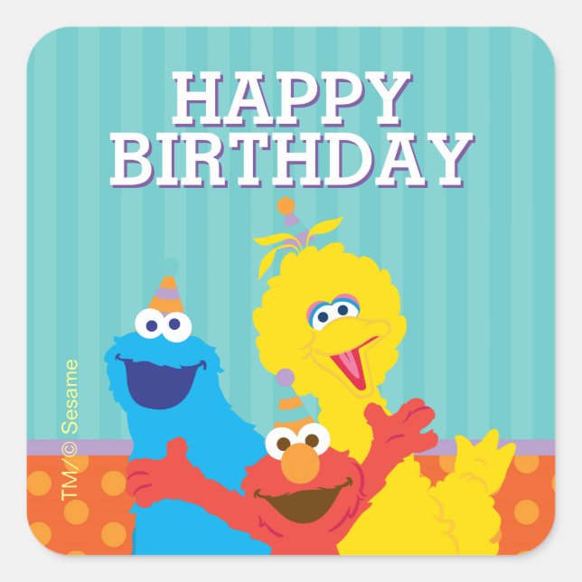 Pegatina Cuadrada Patrón de cumpleaños de Sesame Pals (Anverso)
