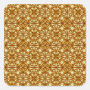 Pegatina Cuadrada Patrón de Damasco medieval, cobre y crema