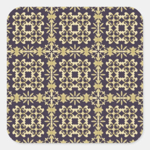 Pegatina Cuadrada Patrón de damasco vintage, dorado