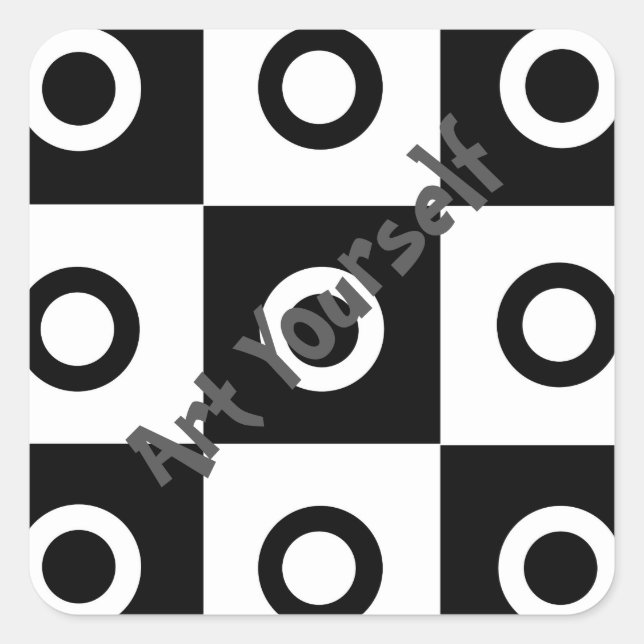 Pegatina Cuadrada Patrón de damero blanco y negro (Anverso)