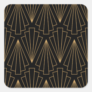 Pegatina Cuadrada Patrón de decoración de arte dorado y negro