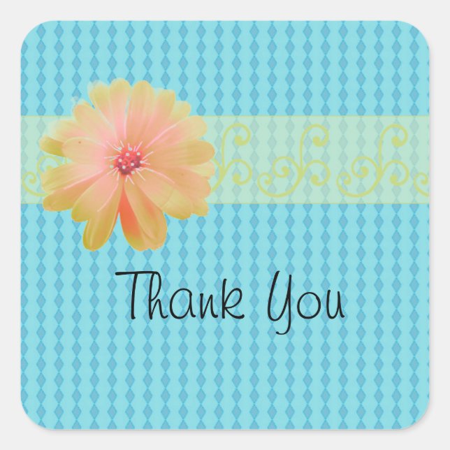 Pegatina Cuadrada Patrón de diamante azul con acento de margarita (Anverso)