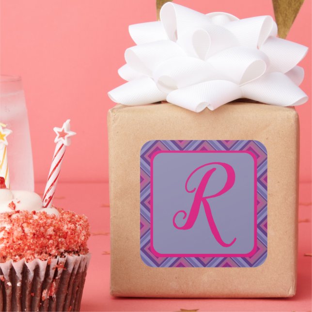 Pegatina Cuadrada Patrón de diamante de lavanda de pasión púrpura gi (Fiesta)