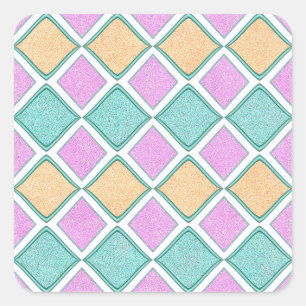 Pegatina Cuadrada Patrón de diamante de prisma Harlequin pastel