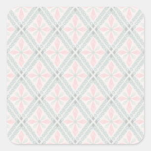 Pegatina Cuadrada Patrón de diamante pastel verde y rosa