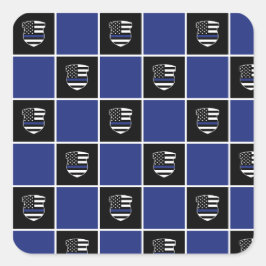 Pegatina Cuadrada Patrón de distintivo delgado de la línea azul del 