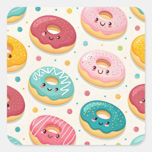 Pegatina Cuadrada Patrón de Donuts