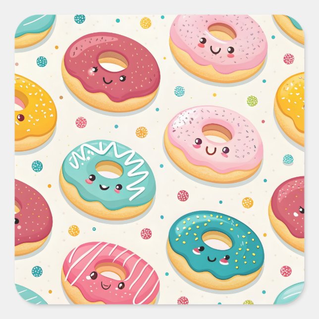 Pegatina Cuadrada Patrón de Donuts (Anverso)