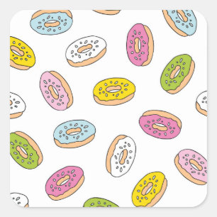 Pegatina Cuadrada Patrón de donuts Doodle, diseño sin fisuras.