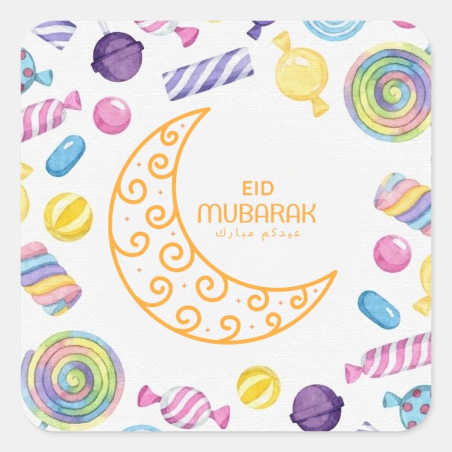 Pegatina Cuadrada Patrón de Eid Mubarak (Anverso)