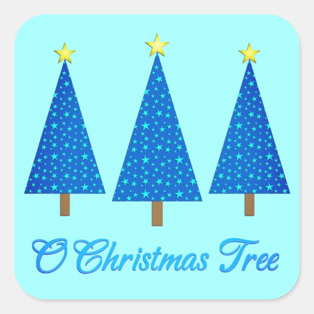 Pegatina Cuadrada Patrón de estrellas azules Árboles navideños moder (Anverso)