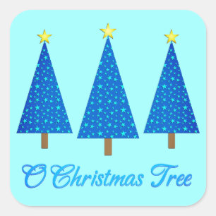 Pegatina Cuadrada Patrón de estrellas azules Árboles navideños moder