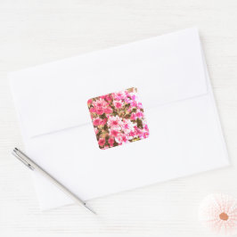 Pegatina Cuadrada Patrón de Flor de Floración Rosa - Diseño Botánico