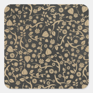 Pegatina Cuadrada Patrón de flor negro y blanco