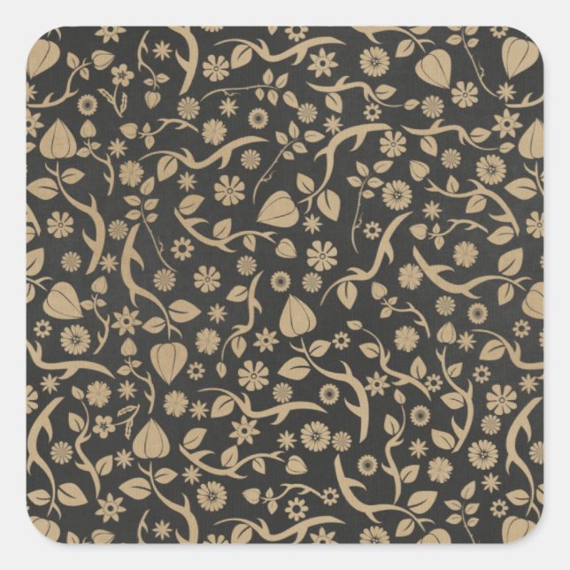 Pegatina Cuadrada Patrón de flor negro y blanco (Anverso)
