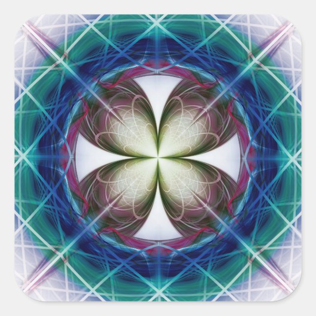 Pegatina Cuadrada Patrón de floración geométrica (Anverso)