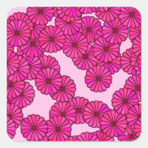 Pegatina Cuadrada Patrón de flores Art Deco - magenta sobre rosa